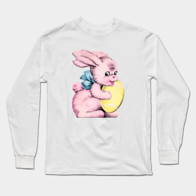 Pink Easter Bunny Rabbit Cute Adorable Egg Pastel Bow Long Sleeve T-Shirt by Jim N Em Designs